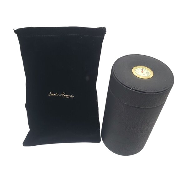 Scotte Humidor Black Leather Cedar Lined Glow Hygrometer Velvet Pouch - Picture 1 of 11